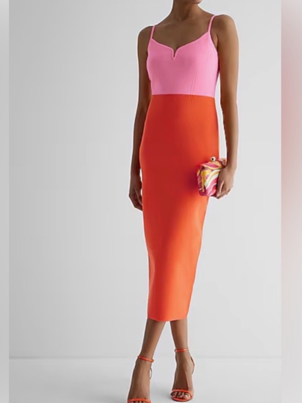 Express Pink and Orange Colorblock Midi Dress